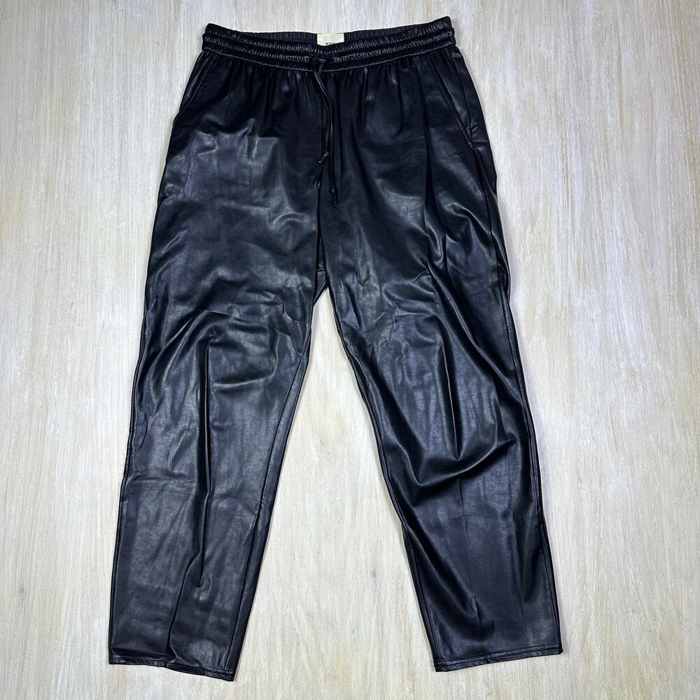 Wilfred Free Aritzia Black Faux Leather Pull On Drawstring High Waist Pants LG